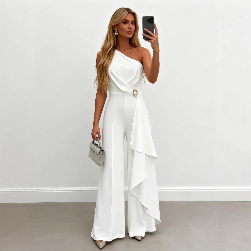 Women'S Formal Jumpsuit Evening Wear - Eleganter Damen-Jumpsuit in Weiß mit Einer