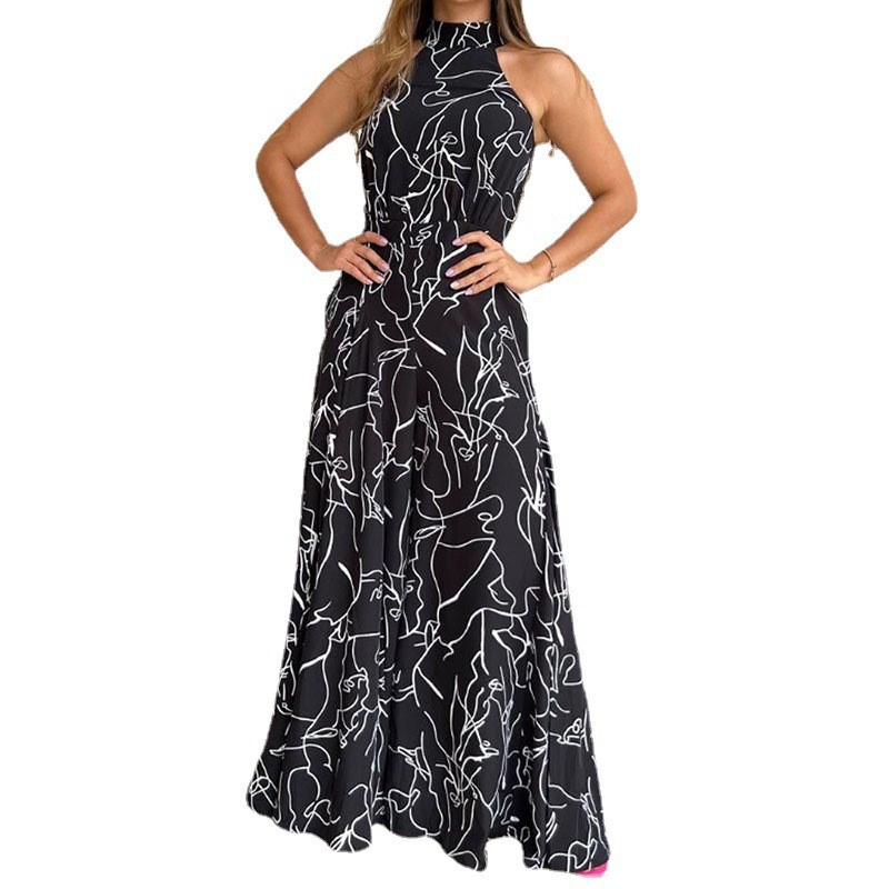 Women'S Formal Jumpsuit Evening Wear - Damen Neckholder-Jumpsuit mit weitem Bein, abstraktem