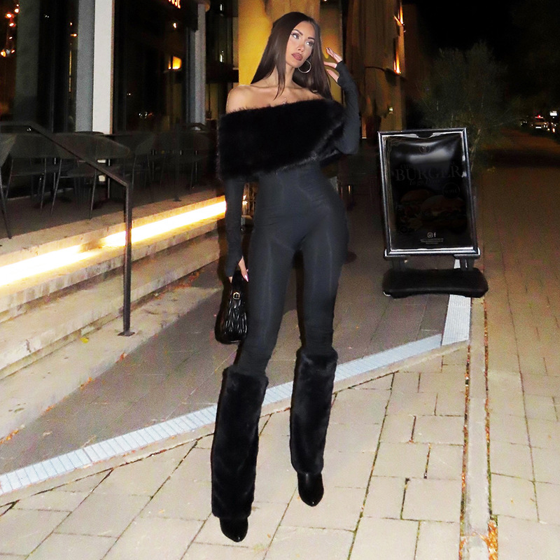 Women'S Formal Jumpsuit Evening Wear - Luxus Pelz Frauen Overall Sexy Off