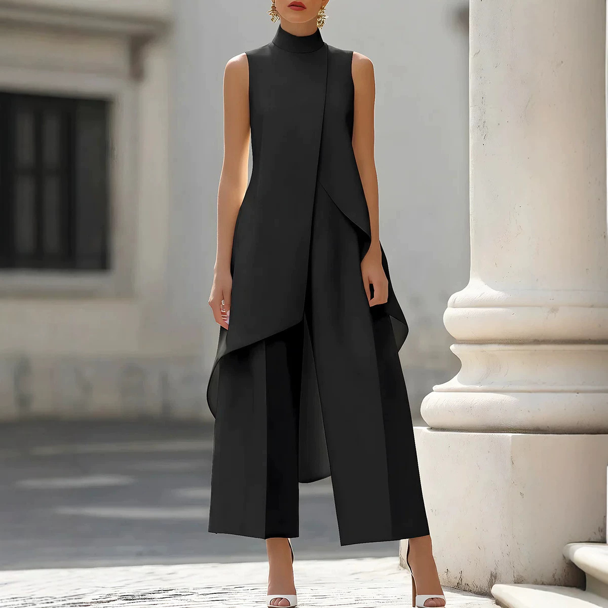 Women'S Formal Jumpsuit Evening Wear - Ärmelloser Hochgeschlossener Asymmetrischer Jumpsuit für Damen
