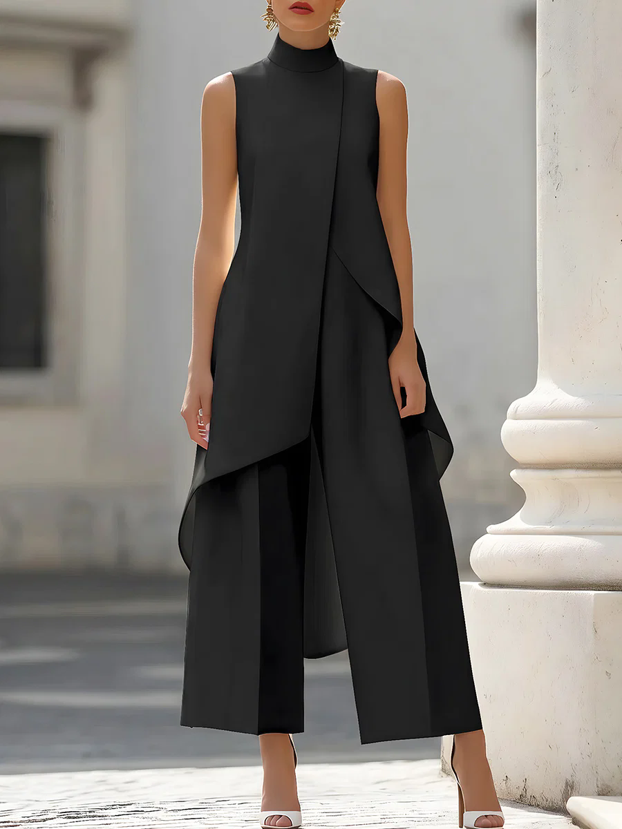 Women'S Formal Jumpsuit Evening Wear - Ärmelloser Jumpsuit mit hohem Kragen, asymmetrischer