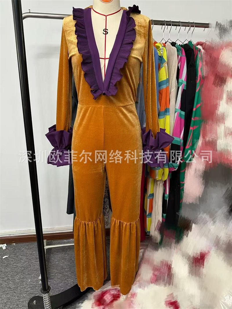 Gelb-Lila Samt-Jumpsuit für Da – Women'S Formal Jumpsuit Evening Wear Bewertung und Preis
